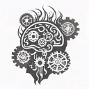 A stylized brain with gears and lightning bolts, representing the client's favorite things and the energy of ADHD tattoo design idea