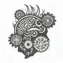 A stylized brain with gears and lightning bolts, representing the client's favorite things and the energy of ADHD tattoo design idea
