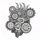 A stylized brain with gears and lightning bolts, representing the client's favorite things and the energy of ADHD tattoo design idea