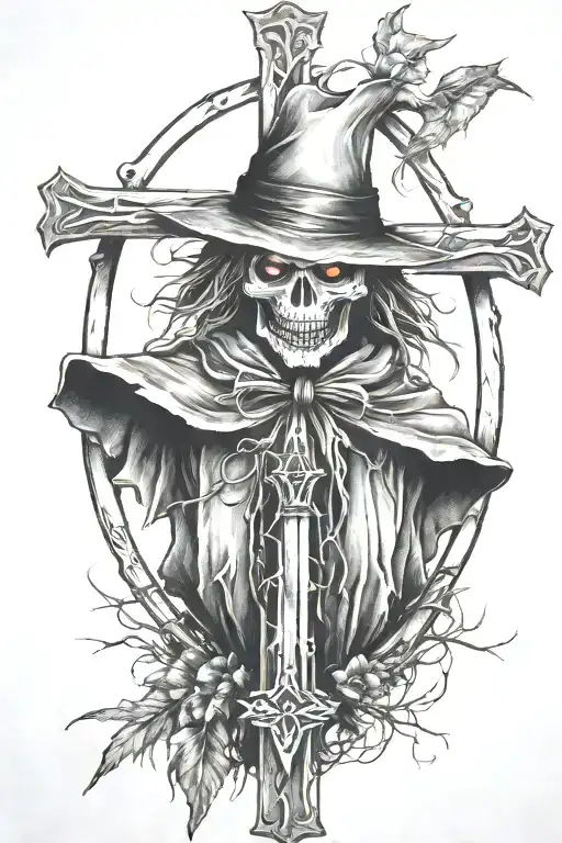 scarecrow on cross tattoo design idea