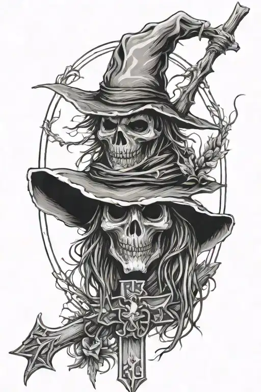 scarecrow on cross tattoo design idea