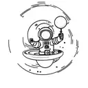 astronaut sitting on a moon, holding a cup of coffee tattoo design idea