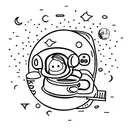 astronaut sitting on a moon, holding a cup of coffee tattoo design idea