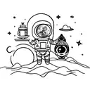 astronaut sitting on a moon, holding a cup of coffee tattoo design idea