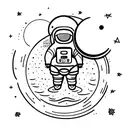 astronaut sitting on a moon, holding a cup of coffee tattoo design idea
