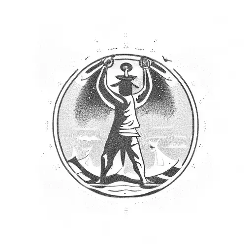 A silhouette of a sailor standing on a long road with the sunset in the background, representing the Navy's dedication and love for adventure tattoo design idea