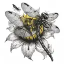 dragonfly landing on a sunflower tattoo design idea
