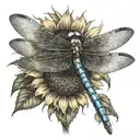 dragonfly landing on a sunflower tattoo design idea