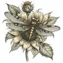 dragonfly landing on a sunflower tattoo design idea