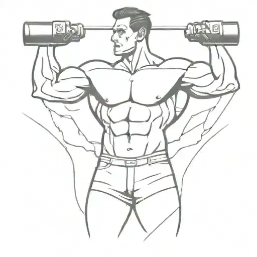 A minimalist design of a muscular bodybuilder flexing with a snowboard in the background tattoo design idea