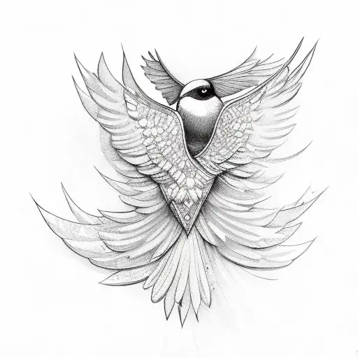 bird with spread wings and floral accents  tattoo design idea