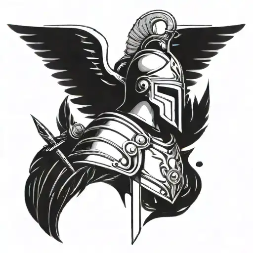 sword with leonidas helmet and wings  tattoo design idea