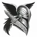 sword with leonidas helmet and wings  tattoo design idea