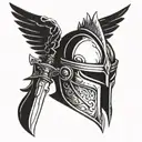 sword with leonidas helmet and wings  tattoo design idea