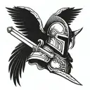 sword with leonidas helmet and wings  tattoo design idea