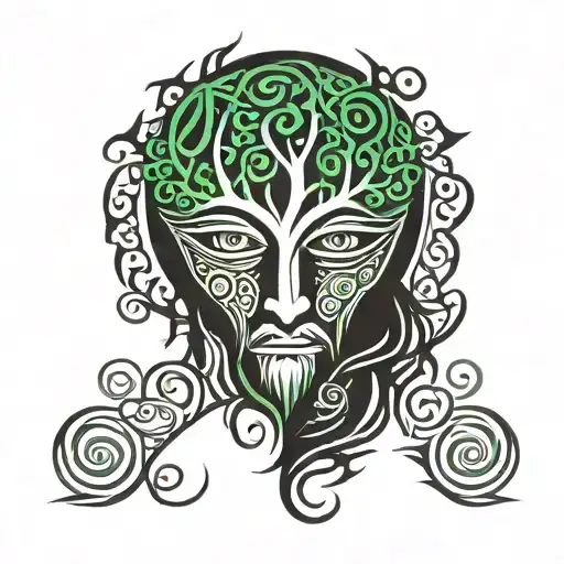 CELTIC GREEN MAN FACE AND TREE OF LIFE AND DEATH tattoo design idea