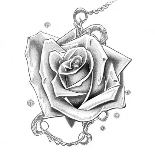 rose with diamond necklace  tattoo design idea