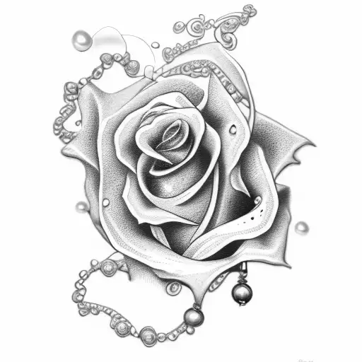 rose with pearl necklace  tattoo design idea