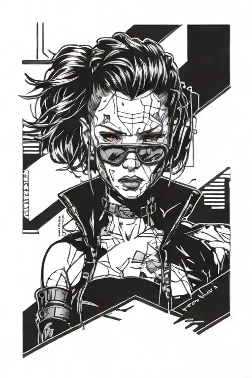 girl cyberpunk 2077 tattoo design idea