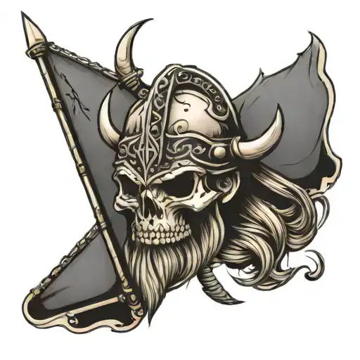 Viking warrior skull sail boat sailing tattoo design idea