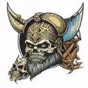 Viking warrior skull sail boat sailing tattoo design idea