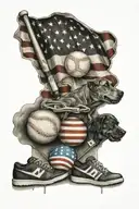 An American flag as a baseball diamond with two M4's in a X with 2 baseballs in dog tags.  tattoo design idea