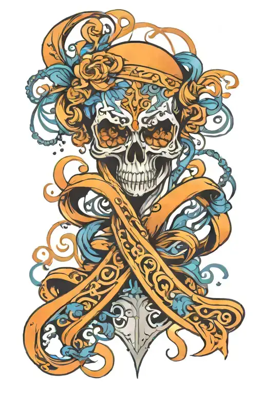 orange ribbon around Bluey tattoo design idea