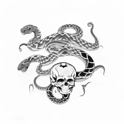 Snakes and skull cyberpunk tattoo design idea