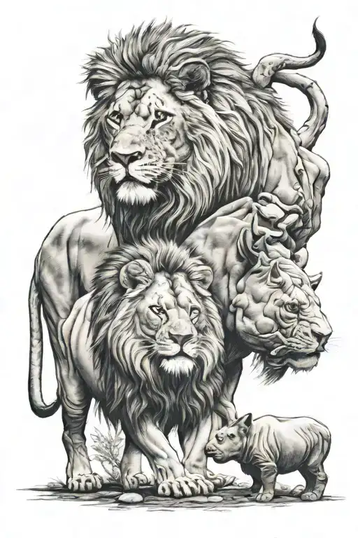 lion and rhino standing strong amidst tattoo design idea