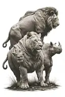 lion and rhino standing strong amidst tattoo design idea