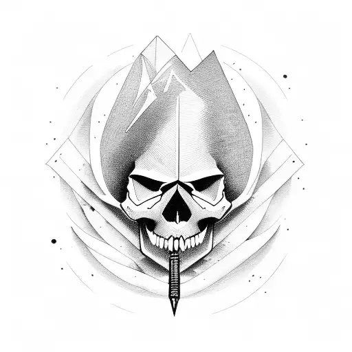 Skull hacker, front of a boat with his sword showing the way in the storm tattoo design idea