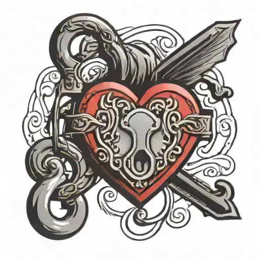 red heart shaped lock tattoo design idea
