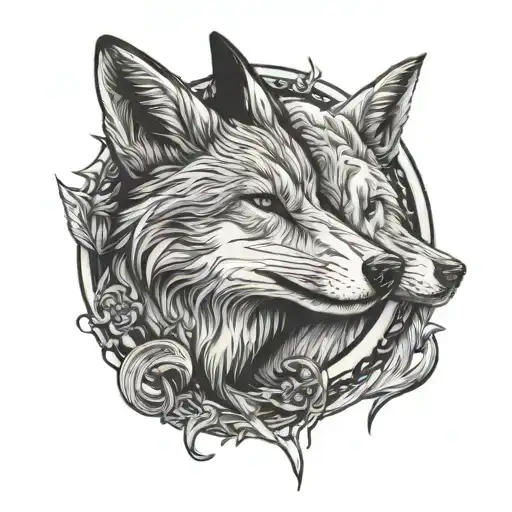 fox and wolf howling tattoo design idea