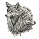 fox and wolf howling tattoo design idea