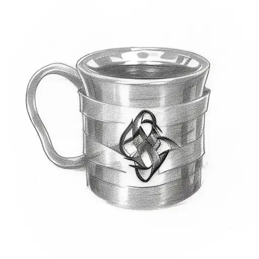 A sketch-style tattoo of a coffee mug and a barbell intertwined tattoo design idea