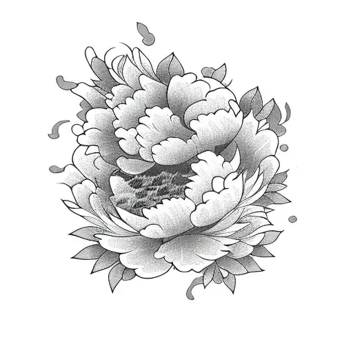 peony with koi fish and black background  tattoo design idea