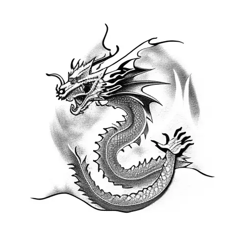Dragon Silhouette surrounding a man in fire tattoo design idea