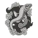 moray eel gliding under corals ocean conservation scene tattoo design idea