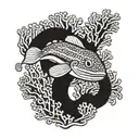 moray eel gliding under corals ocean conservation scene tattoo design idea