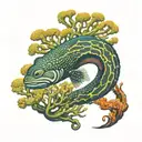 moray eel gliding between corals ocean conservation tattoo design idea