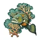 moray eel gliding between corals ocean conservation tattoo design idea