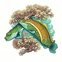 moray eel gliding between corals ocean conservation tattoo design idea