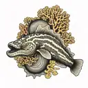 moray eel gliding between corals ocean conservation tattoo design idea