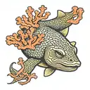 moray eel gliding between corals ocean conservation tattoo design idea