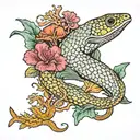 moray eel gliding between corals ocean conservation tattoo design idea