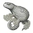 moray eel gliding between corals ocean conservation tattoo design idea