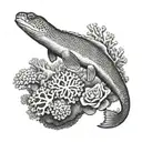 moray eel gliding between corals ocean conservation tattoo design idea