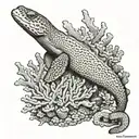 moray eel gliding between corals ocean conservation tattoo design idea