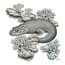 moray eel gliding between corals ocean conservation tattoo design idea