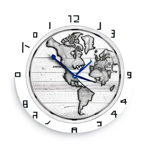 A clock with a world map as its face, showing the time of your favorite travel destination tattoo design idea